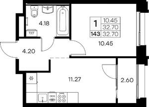 1-к квартира, вторичка, 33м2, 12/16 этаж