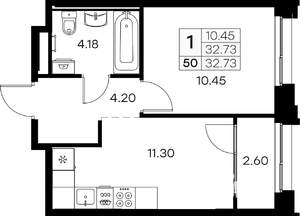 1-к квартира, вторичка, 33м2, 5/16 этаж