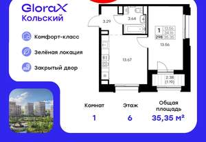 1-к квартира, вторичка, 35м2, 6/16 этаж