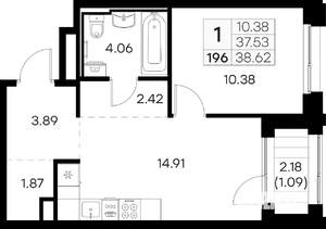 1-к квартира, вторичка, 39м2, 2/16 этаж