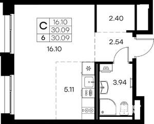 Студия квартира, вторичка, 30м2, 2/16 этаж