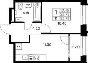 1-к квартира, вторичка, 33м2, 2/16 этаж