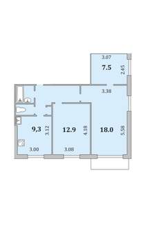 3-к квартира, вторичка, 58м2, 6/9 этаж