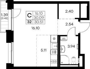 Студия квартира, вторичка, 31м2, 4/16 этаж