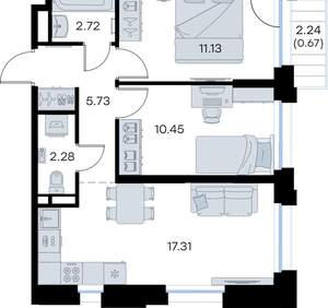 2-к квартира, вторичка, 50м2, 11/16 этаж