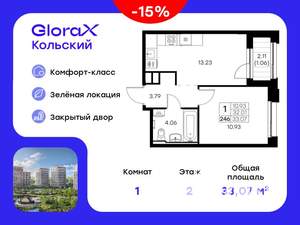 1-к квартира, вторичка, 33м2, 2/16 этаж
